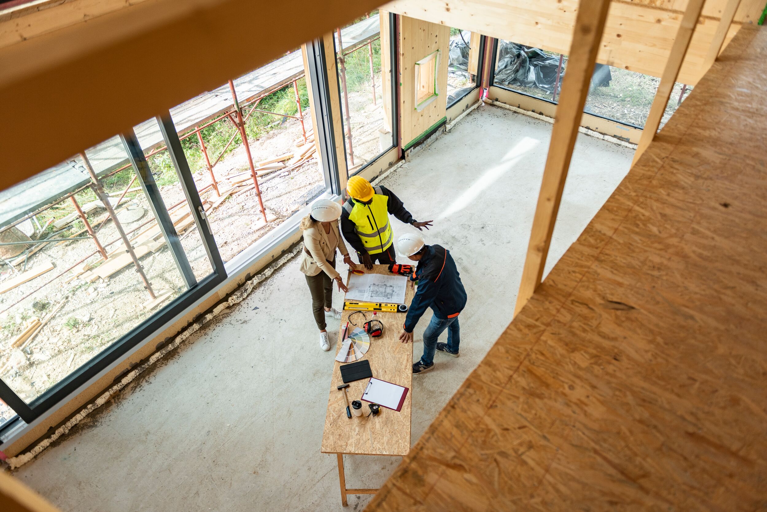 Aerial view of contractors.