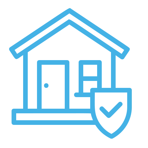 Icon depticing a home with a shield on it.